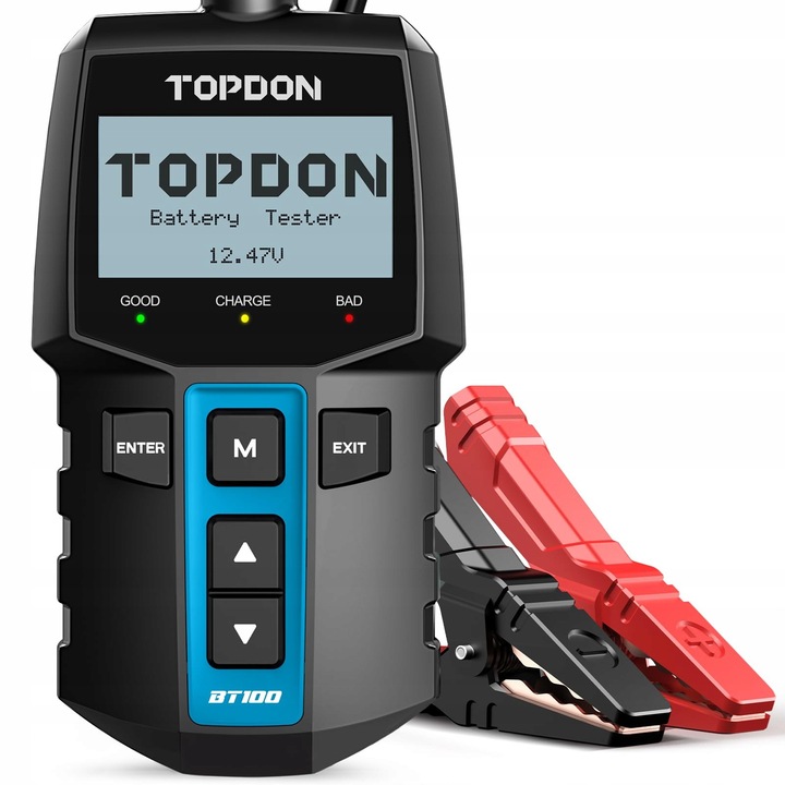 Тестер за автомобили TOPDON BT100 12V, проверка на напрежение, съпротивление, съвместим с оловно-киселинни акумулатори, 100-2000 CCA