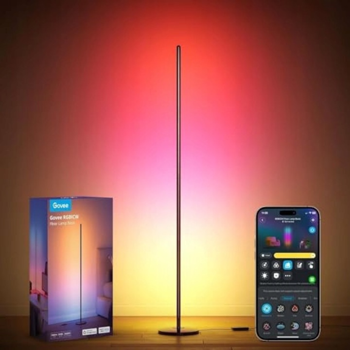 Lampa de podea Govee RGBIC WiFi, 16 milioane culori, negru, 150x20cm
