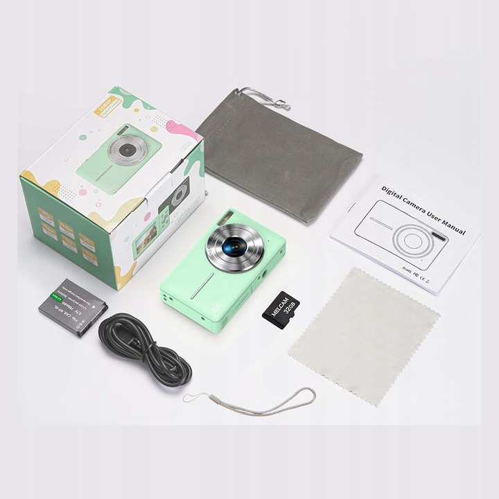 Aparat foto digital retro 1080P, 44 MP, zoom 16x, verde, ecran 2.4", card Micro SD 32 GB inclus
