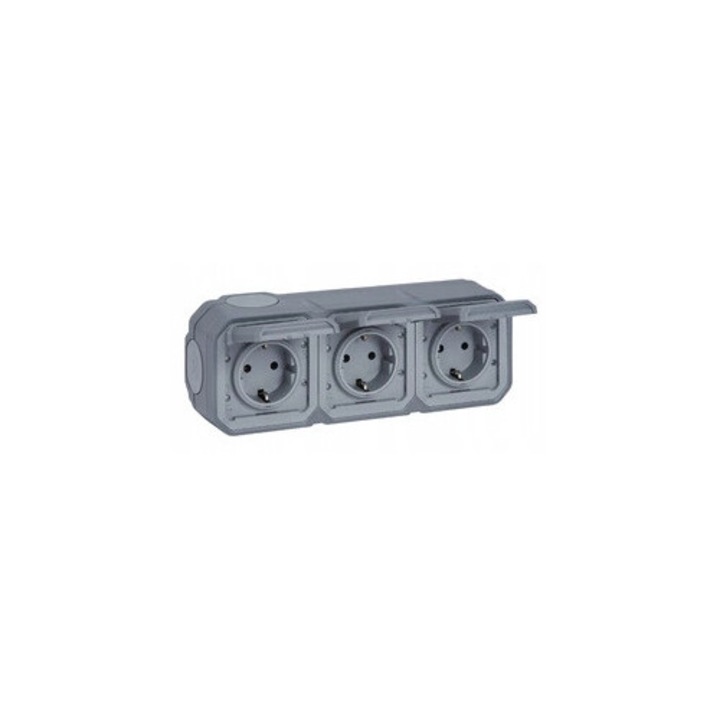 Gniazdo Schuko 3x2P+Z poziome, set, Legrand, 16A-250V~, sare, IP55