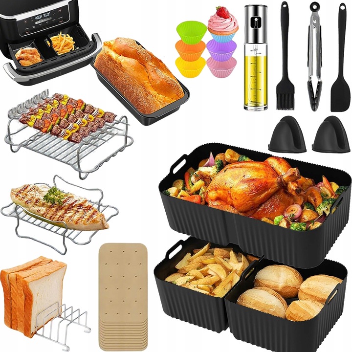 Set accesorii 24 piese pentru friteuza Ninja Foodi Flexdrawer, 1*10,4L si 2*5,2L, silicon, inox, multicolor