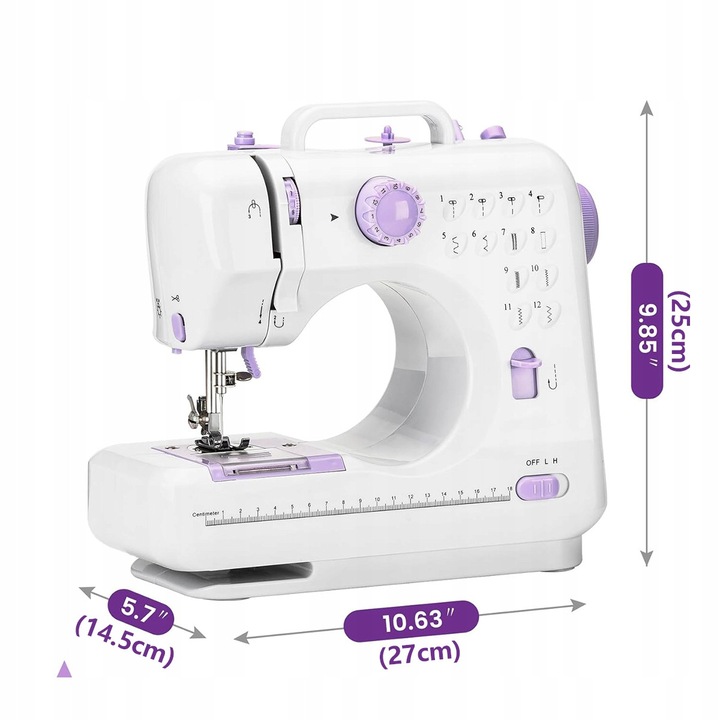 Masina de cusut mini pentru copii, 12 tipuri de cusaturi, prindere cu pedala, 27x14,5x25cm