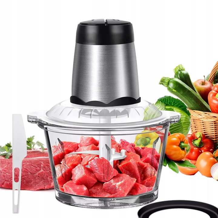 Siekacz electric multifunctional 300W cu bol din sticla 2L, argintiu-negru