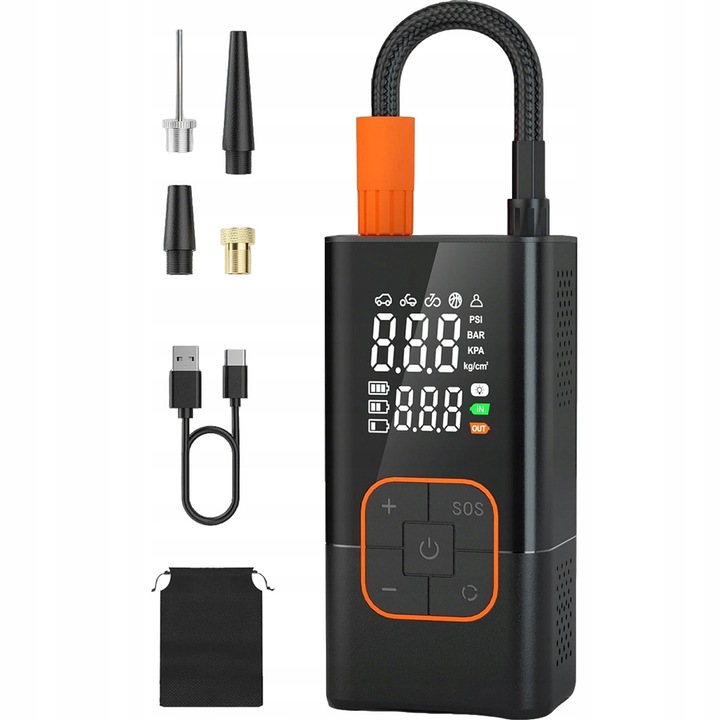 Compresor auto, pompa pentru bicicleta, acumulator USB-C, set
