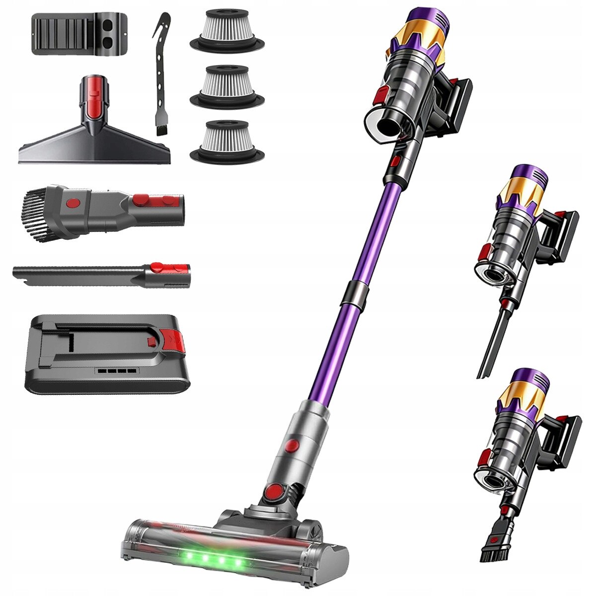 Aspirator vertical fara fir cu perie electrica LED, puternic