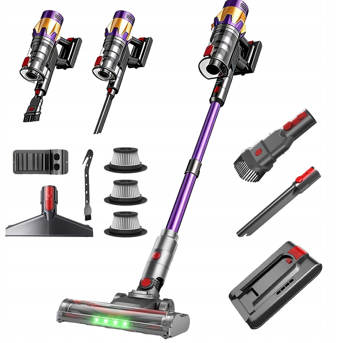 Aspirator vertical fara fir cu perie electrica LED, puternic