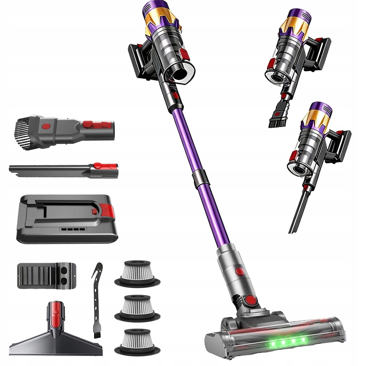Aspirator vertical fara fir cu perie electrica LED, puternic
