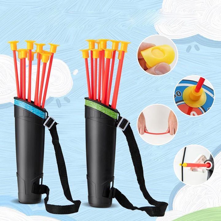 Íj és nyílkészlet LED-del, 2 íj, 20 nyíl, 2 zsák, 3-8 éves gyermekeknek