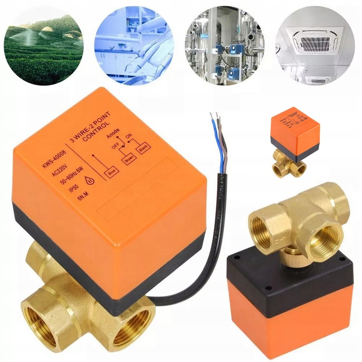 Zavornic 3-drog DN25 cu motor electric, 220V, mosiad, 6W, pentru controlul fluxului