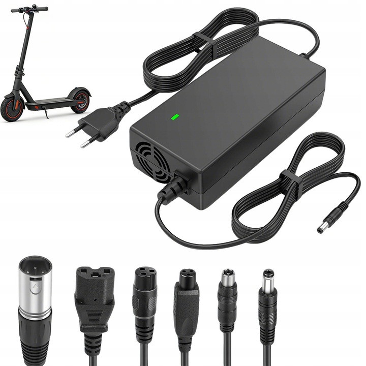 Incarcator universal 6 in 1 pentru biciclete electrice si trotinete, 54,6V 2A, negru, dimensiuni 16,4x7,7x4,6cm
