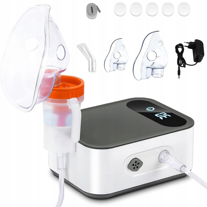 Inhalator cu 2 masti, alb-gri, 140x103x60mm