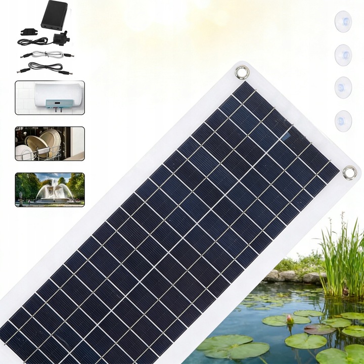 Set pompa solara pentru apa, 50 W, 800 l/h, negru, dimensiuni 43x20cm, 4,2x7,7x6,5cm