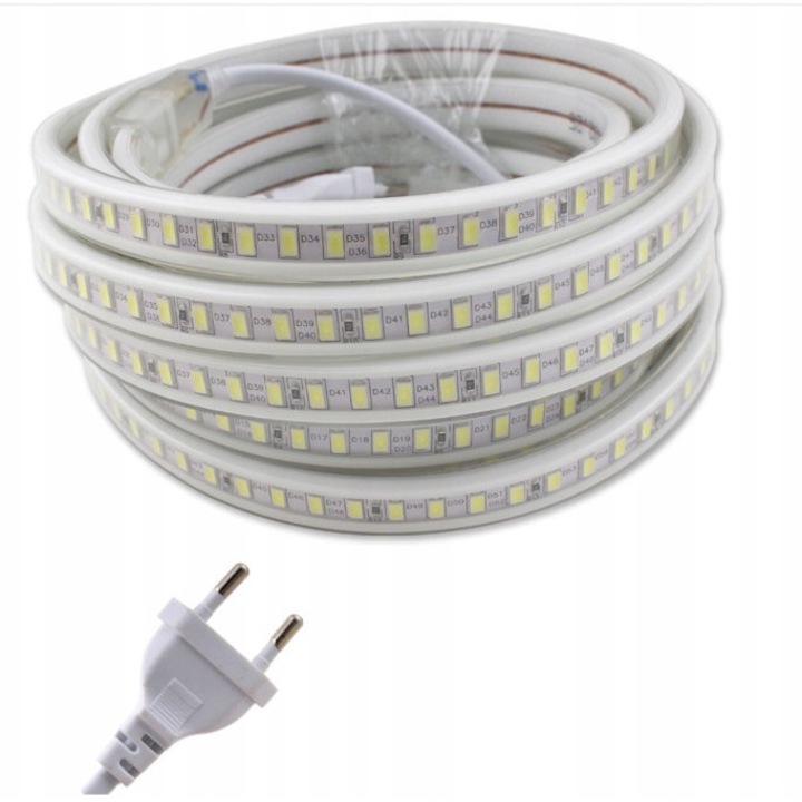 Banda LED SMD 5630, 30m, alb rece, IP67, 1250 diodi/m, set complet cu cablu de alimentare
