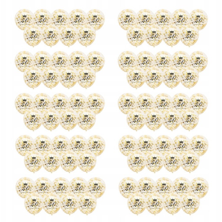 Balon transparent cu confetti auriu, 40 ani, set 100 buc, 12"