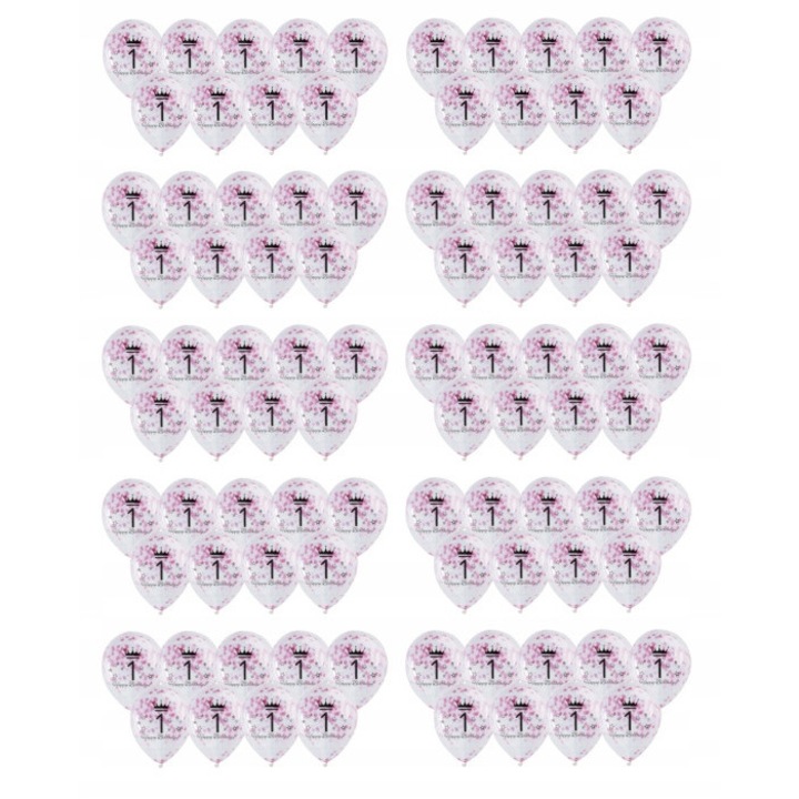 Balon transparent cu confetti roz, set 100 buc, 12"