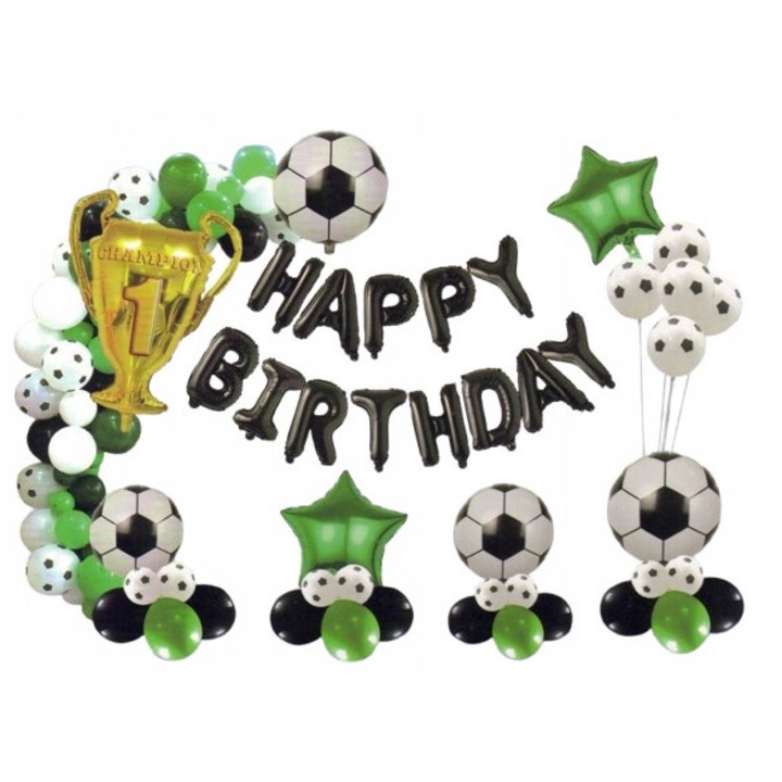 Set baloane aniversare Happy Birthday, 115 bucati, multicolor, 25cm, 45cm