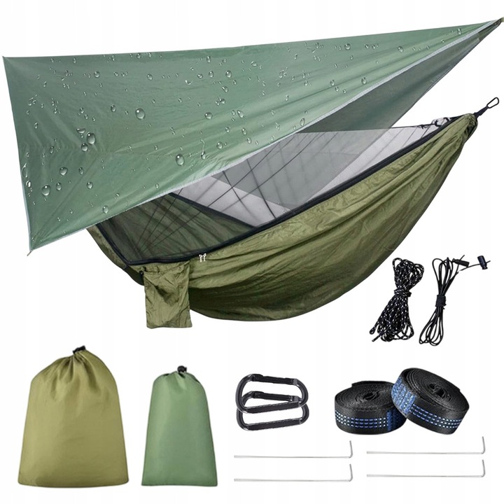 Set hamac cu moskitiera si plandeka BEDEE, 290x140cm, 310x220cm, 2 persoane, usor si compact