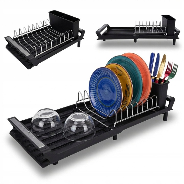 Edényszárító, kihúzható, állítható, matt fekete