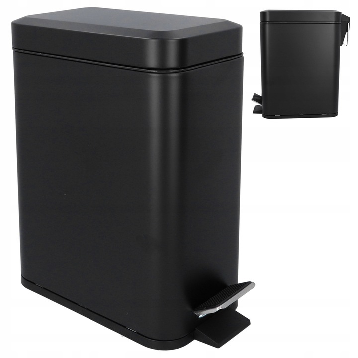 Метален кош за боклук 5л с педал, черен, с подвижен вътрешен контейнер