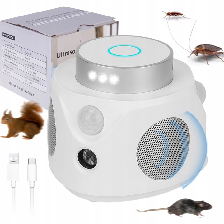 Odstrasator ultrasonic pentru rozatoare, 3 moduri, alb, 1290m²