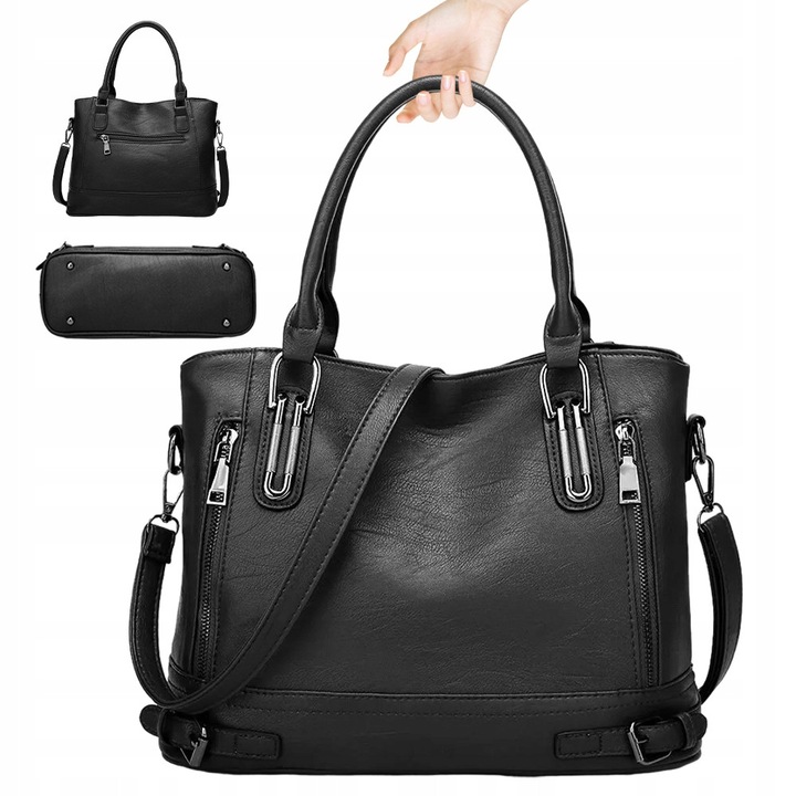 Geanta dama hobo, neagra, 37x13x24cm, cu curea reglabila, din piele sintetica