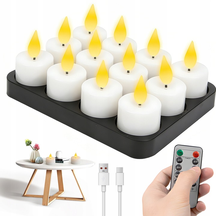 BEDEE 12 db-os LED gyertya szett töltővel