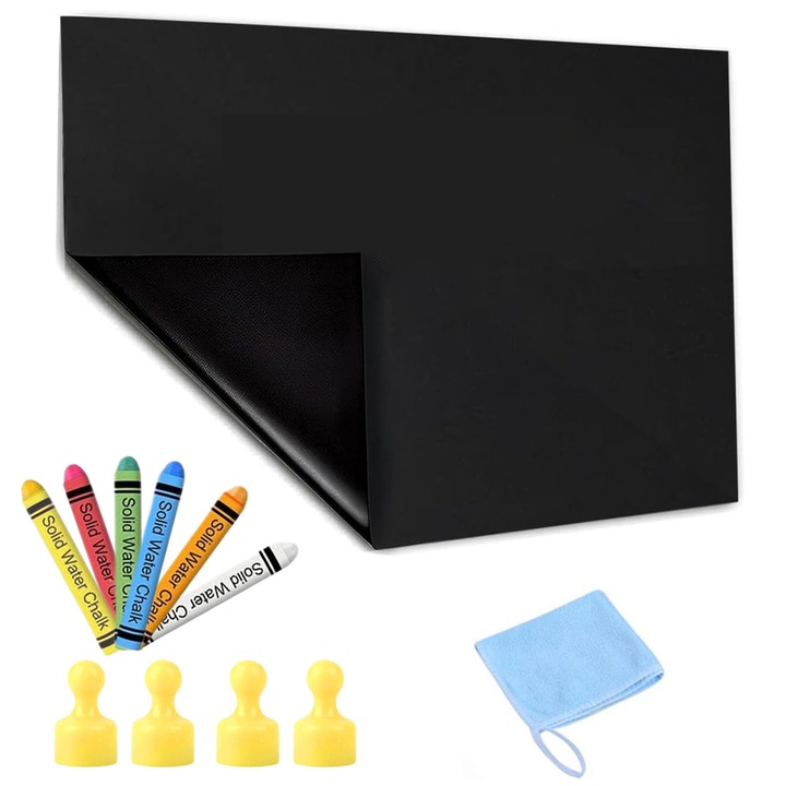 Öntapadós mágneses tábla 40x80 cm, BEDEE, 2 az 1-ben, 6 színes krétával, 4 mágnessel, irodába és gyerekszobába
