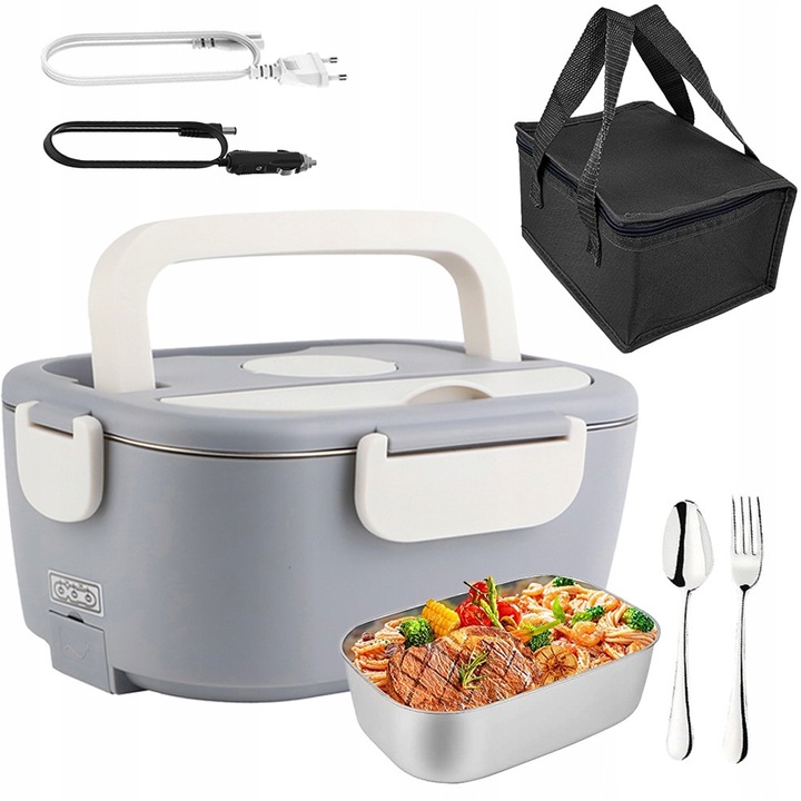 Cutie alimentara electrica BEDEE, model 1.5L, 65W, gri, set complet