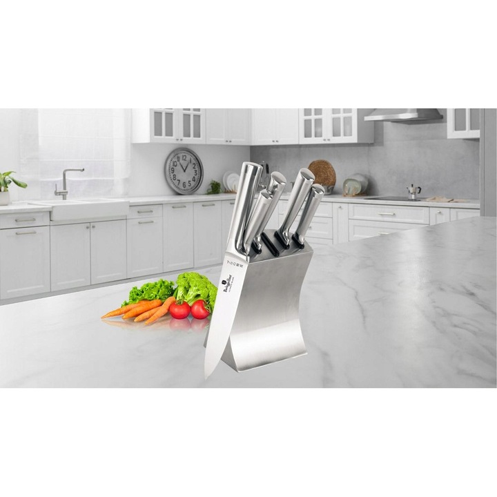 Set 5 cutite de bucatarie Berlinger Haus cu suport, inox, negru-silver, 6 elemente