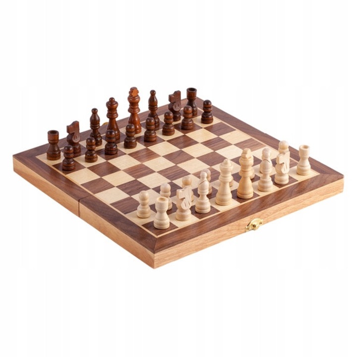 Дървен шах KARPOV, 32 фигури, цвят кафяв/бежов, размери 29,7x29,4x2,4см, комплект