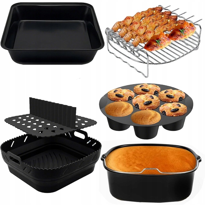 Set 11 accesorii pentru friteuza Air Fryer, compatibil cu Philips 6L, Ninja 7.3L