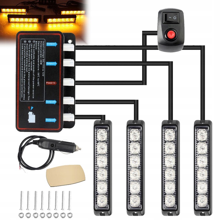 Set 4 Lampi LED Stroboscopice de Avertizare, Portocalii, 12V, 6 LED-uri, IP67