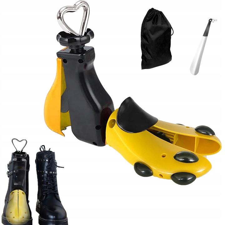 Intindator de incaltaminte cu lingura, 4 directii, galben-negru, marimea 43-47, set 1 bucata