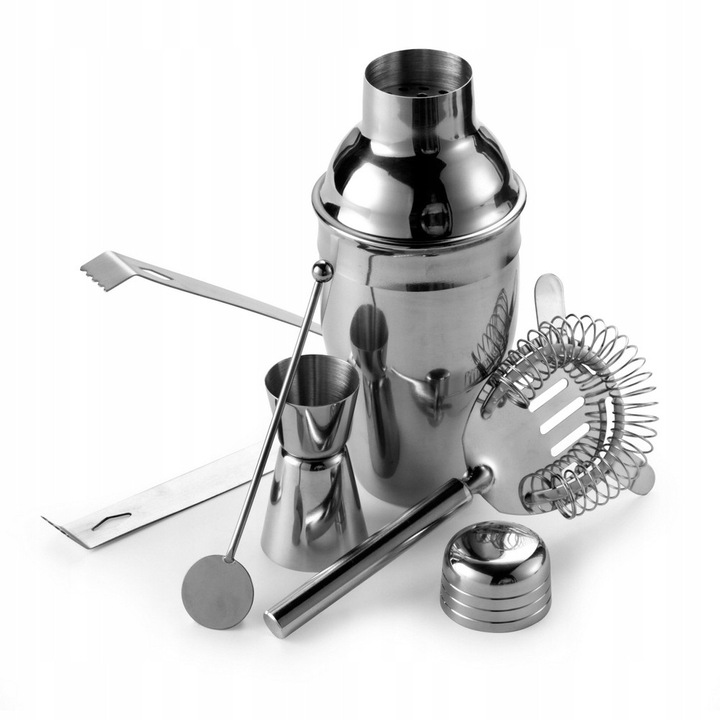 Set shaker cocktail Voyager, 5 piese, inox, 350 ml, 26,3x23,5x9,5 cm, argintiu