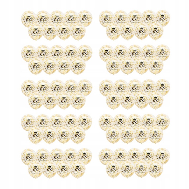 Balon transparent 60 ani cu confetti auriu, set 100 buc, 30cm