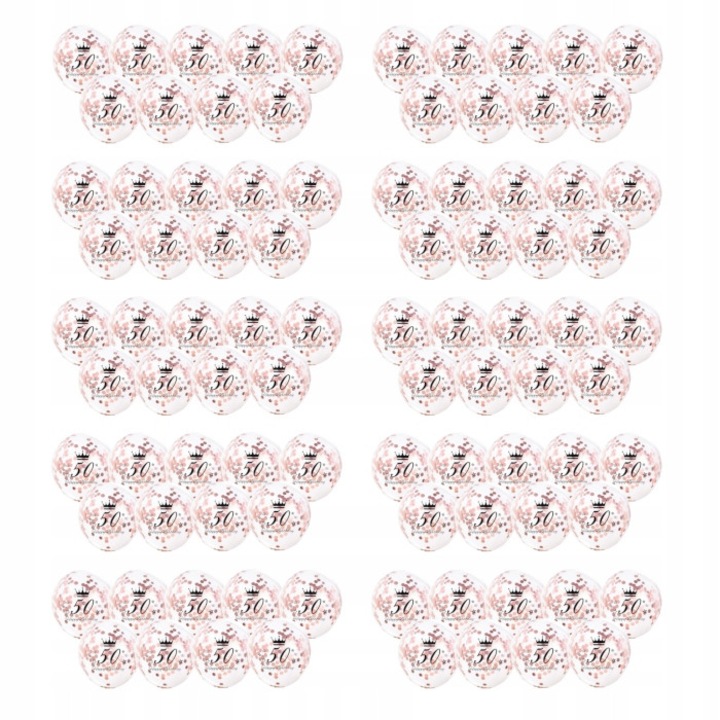 Set de 100 baloane transparente 50 ani cu confetti ROSE GOLD, 12"