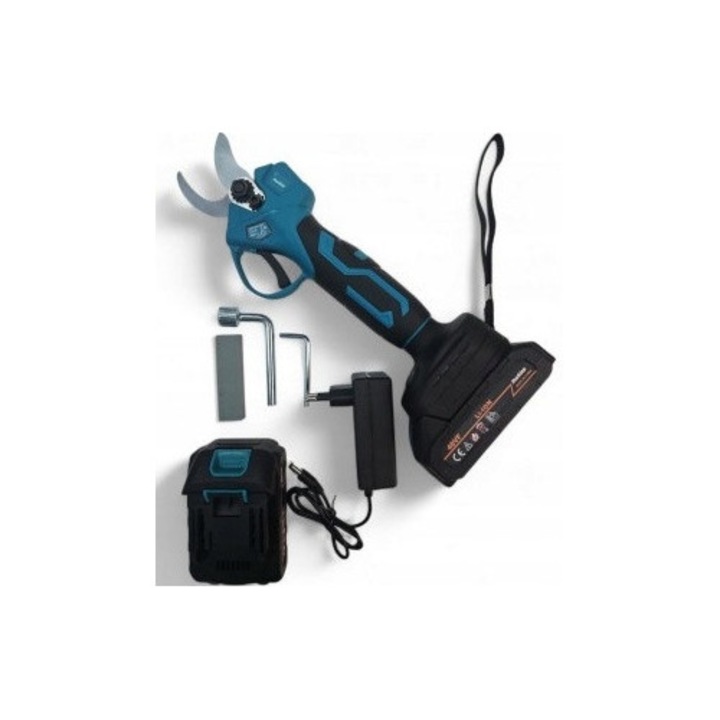 Foarfeca electrica cu acumulator, 2 acumulatori, 28x11,5cm, greutate 0,9kg, set in valiza