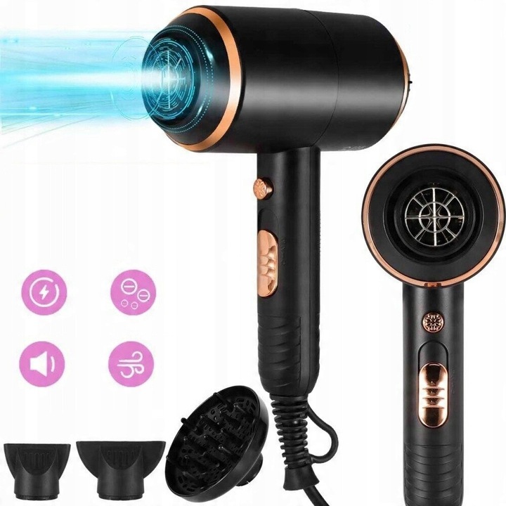 Uscator de par profesional cu difuzor, 4000W, 3 setari de caldura, negru, 16x29x7.5cm