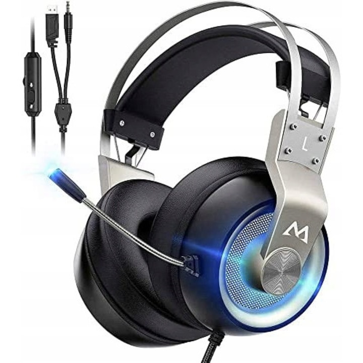 Casti PC Mpow BH357A, gaming szett, 7.1 térhatású hangzás, zajszűrős mikrofon, fekete