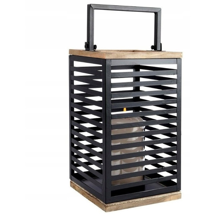 Декоративен фенер, Excellent houseware, черен метал, 15,5x15,5x28,3см, преносим захват