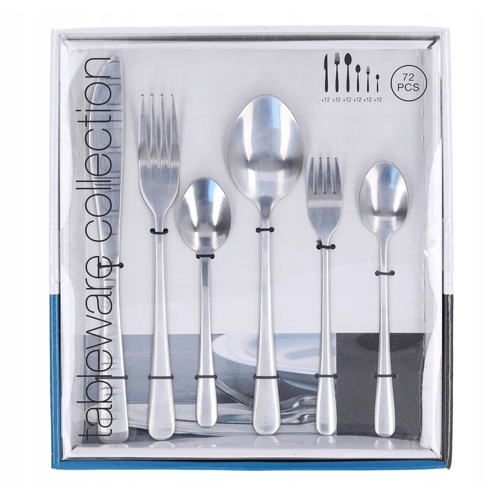 72 darabos rozsdamentes acél evőeszközkészlet 12 személyre, fényes felület, korrózióálló