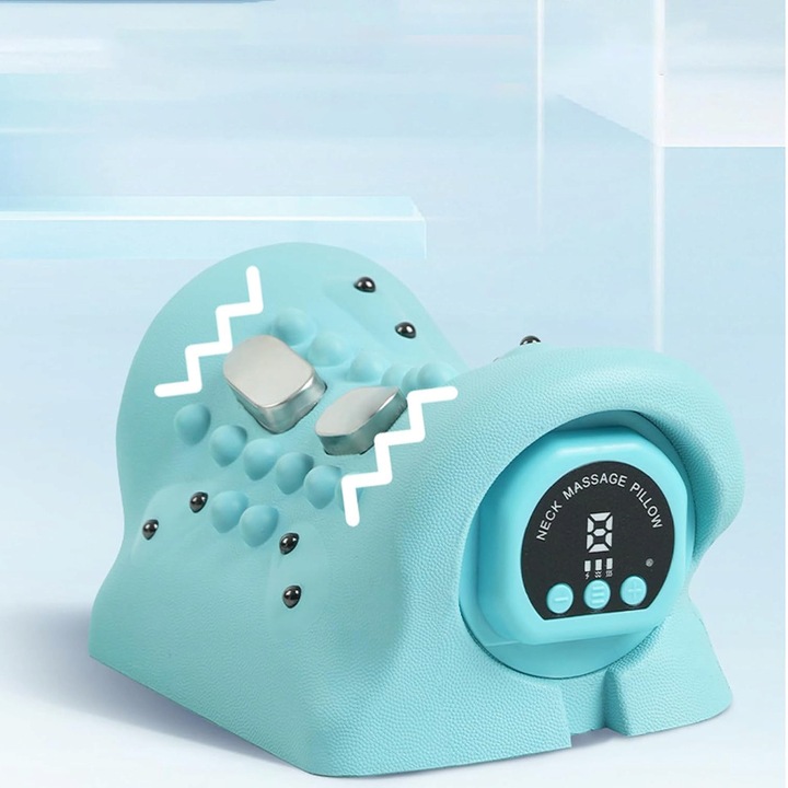 Masajer de gat cu incalzire si functie EMS, design ergonomic, 2 capete de masaj, albastru