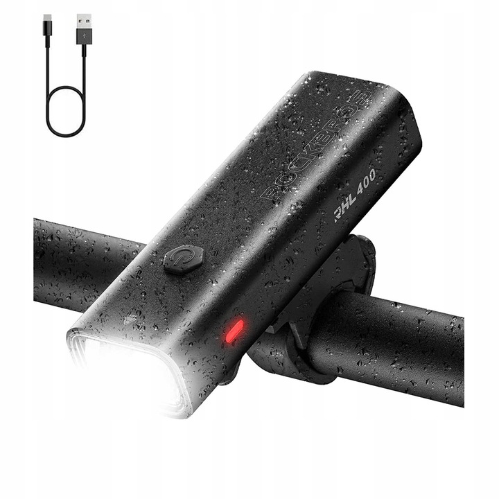 RockBros 400lm kerékpárlámpa, 4 mód, IPX6 vízálló, USB töltés, 103g