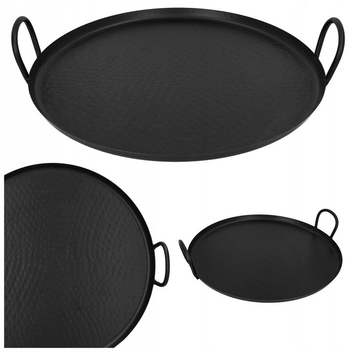 Tava de servire, 40 cm, neagra, din otel, cu manere antiderapante, set 1 buc.