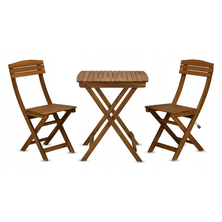 Set mobilier balcon, Cadro, 2 scaune pliabile, masa pliabila, brown, 3 elemente
