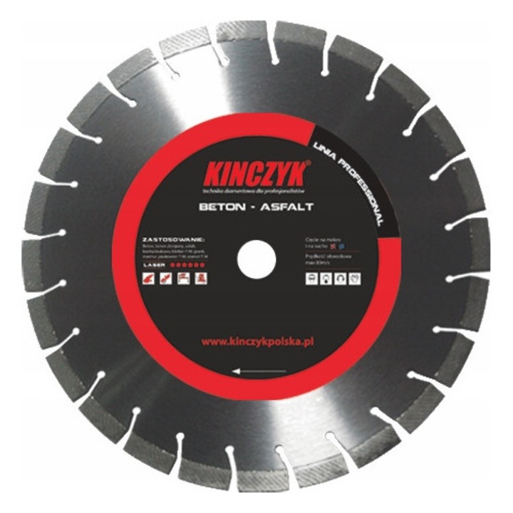 Диск диамантен Kinczyk 350x15x20/25,4mm, за рязане на бетон, гранит, многоцветен