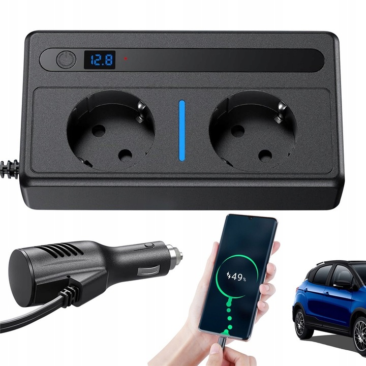 Инвертор за кола 12V-220V, 2 AC контакта, 2 USB-A, 2 USB-C