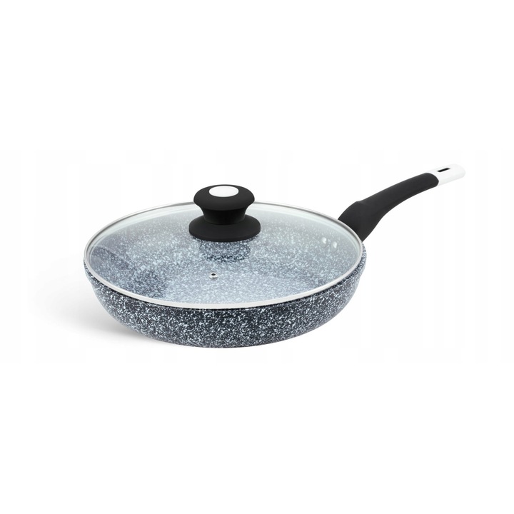 Tigaie Edenberg 30cm cu capac, ceramica marmoasa, antiaderenta, gri