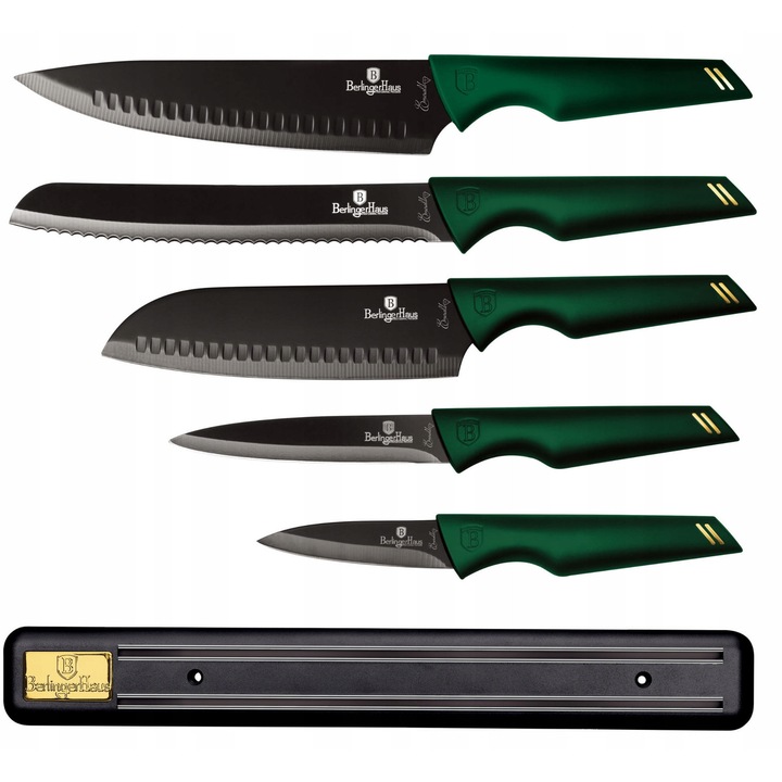 Set 5 cutite Berlinger Haus Emerald Collection, inox, negru, 20x35cm