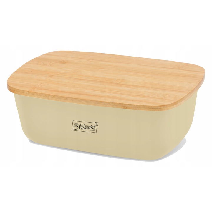 Кутия за храна Maestro, с дървен капак, 345x235x130mm, цвят слонова кост